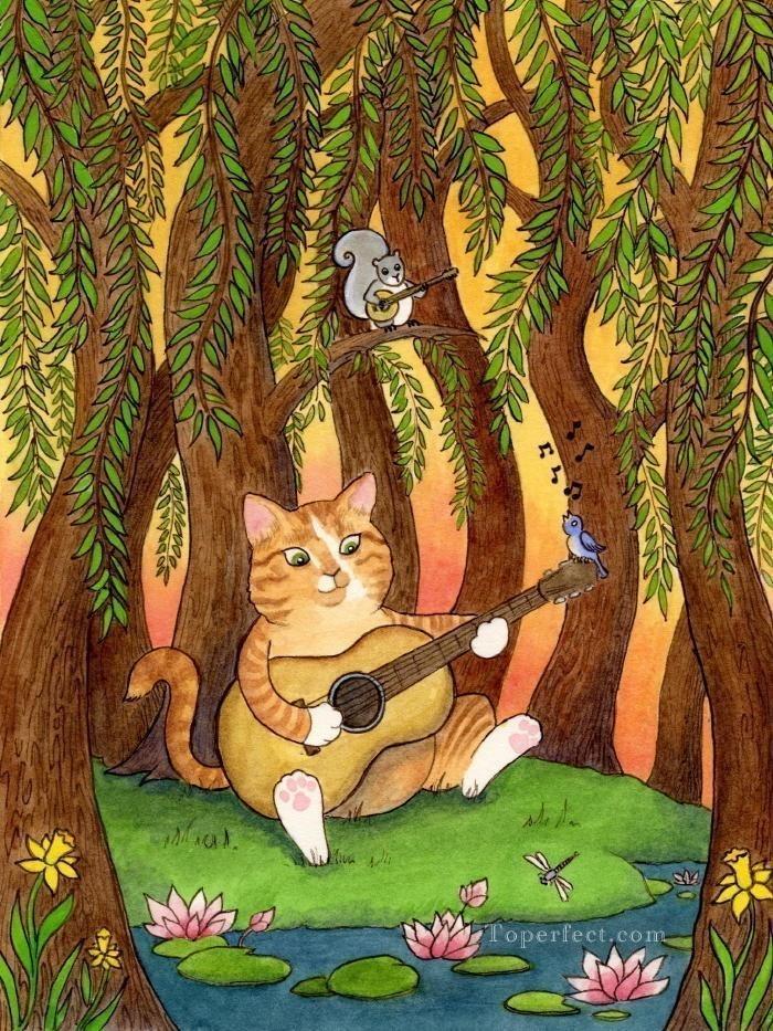 Dibujos animados de gato calabaza para niños Pintura al óleo